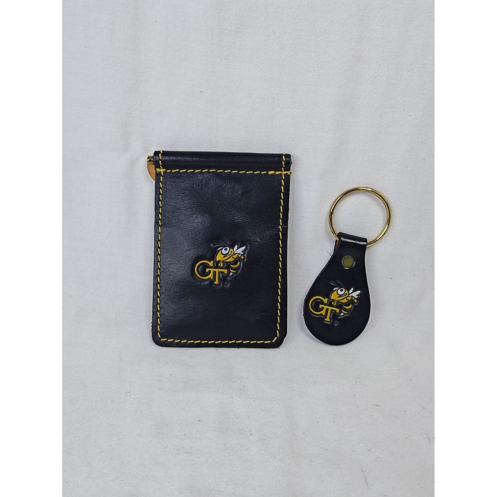 Vintage Georgia Tech Yellow Jackets Leather Money Clip & Keychain Key Fob Set